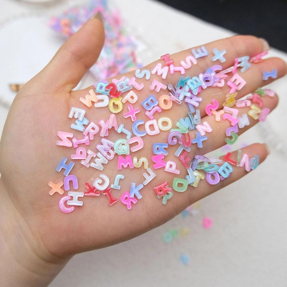 Breloques pour Nail Art, mélange de lettres, couleur bonbon, avec paillettes, résine, strass, Kawaii