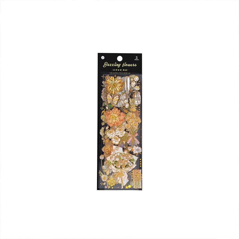 Autocollants fleurs bronzantes, étiquettes esthétiques, matériel de Scrapbooking décoratif, accessoi