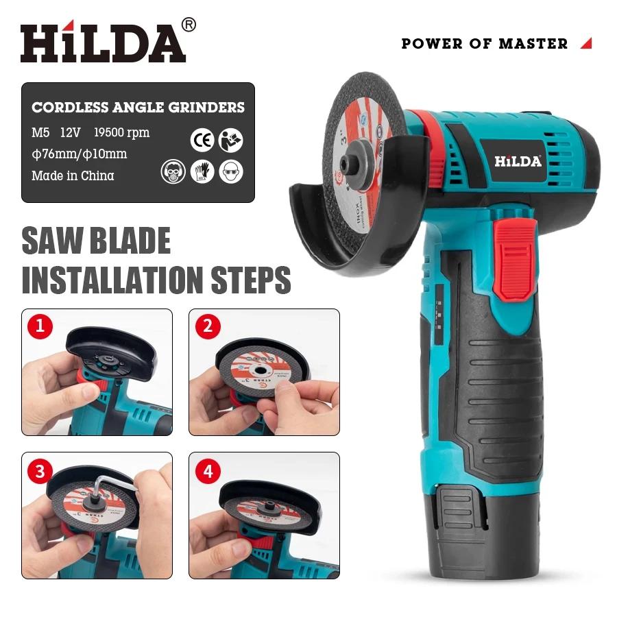 HILDA – meuleuse d'angle électrique 12V, 3/4 pouces, Machine à polir au Lithium, Mini Machine de déc