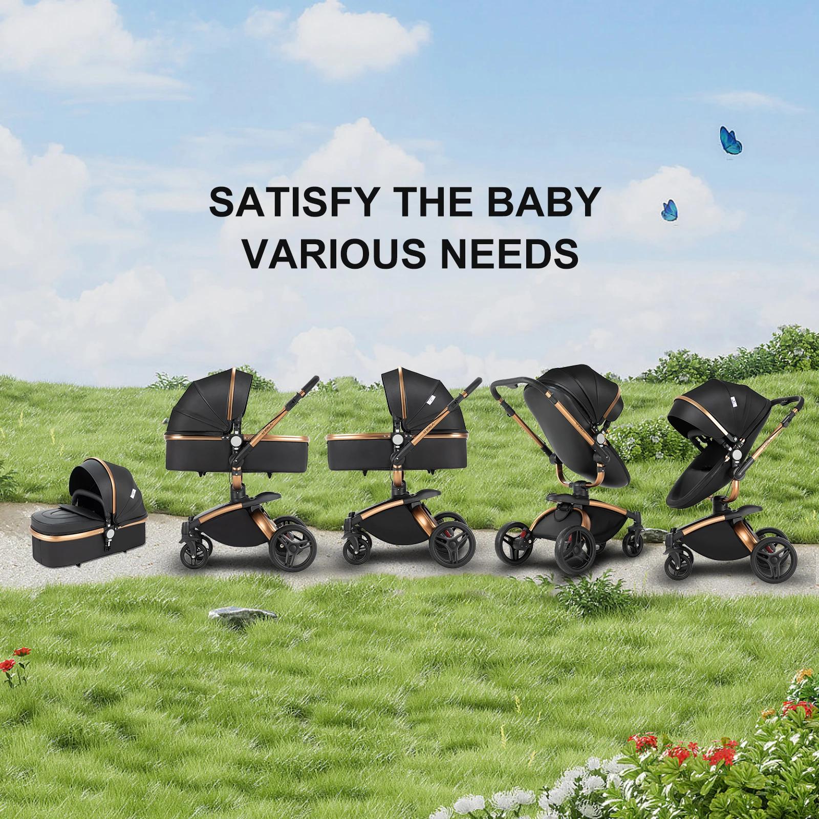 360 °   Poussette bébé 3 en 1 siège auto poussette Combo système de voyage poussettes haute paysage 