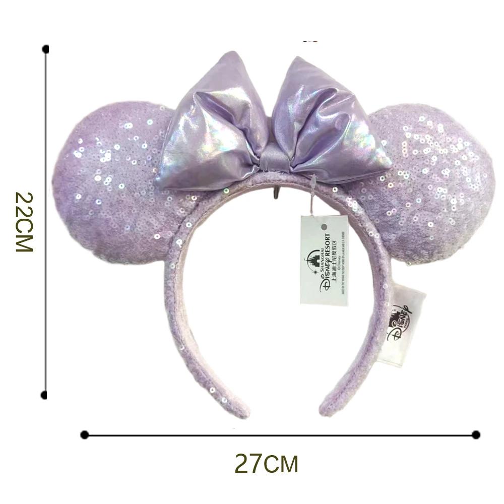 Bandeau oreilles Disney Minnie Mouse avec nœud à paillettes violettes, cerceau pour cheveux Cosplay 