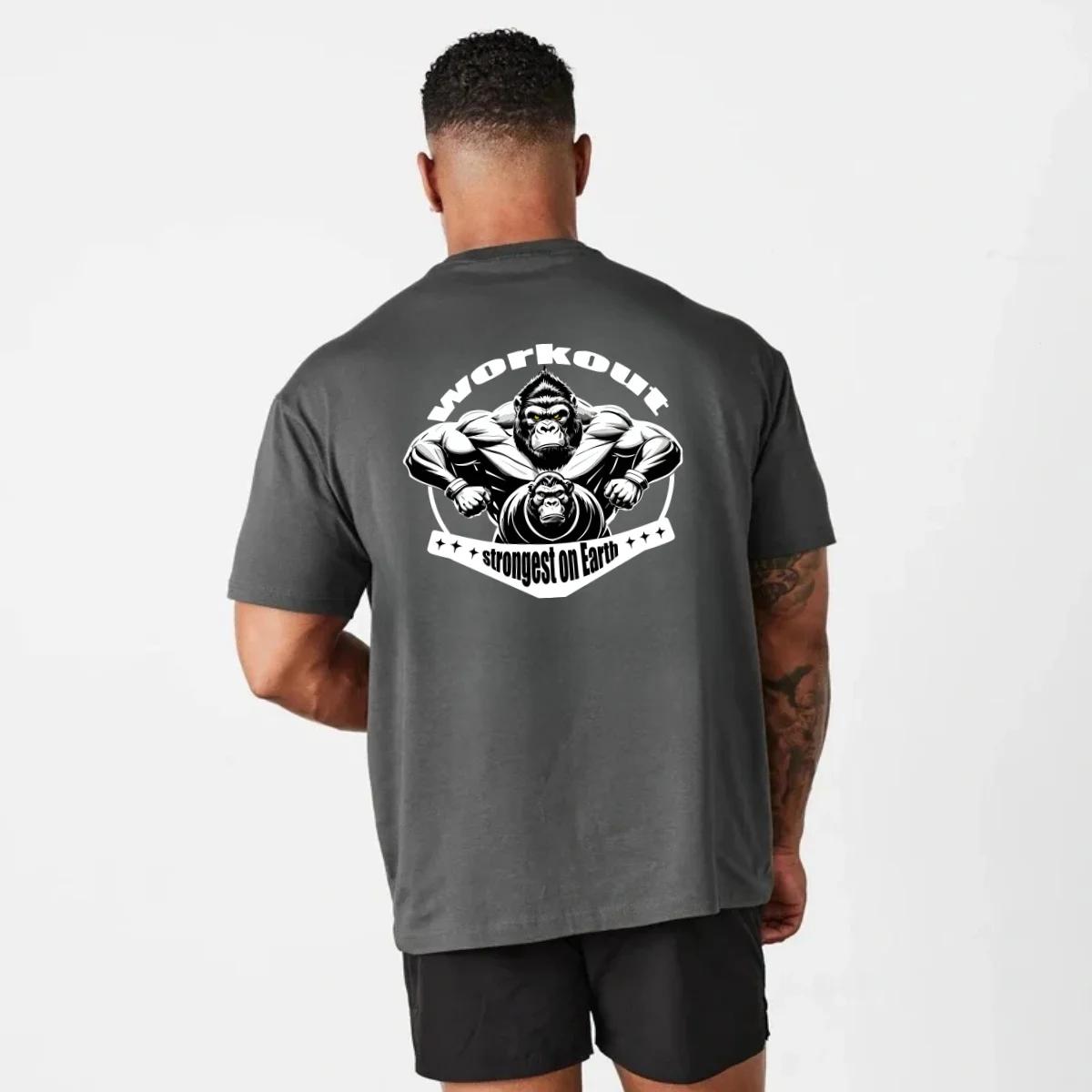 Gym Sport t-shirt hommes coton à manches courtes haut homme entraînement musculation t-shirt