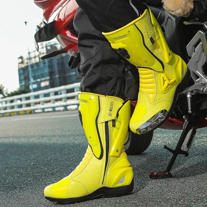 Hurbike-Bottes de course de moto en cuir microcarence, chaussures de motard, changement de vitesse d