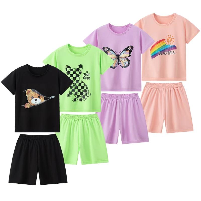 Ensemble 2 pièces d'été pour enfants, confortable et polyvalent, mignon, à manches courtes, pour gar