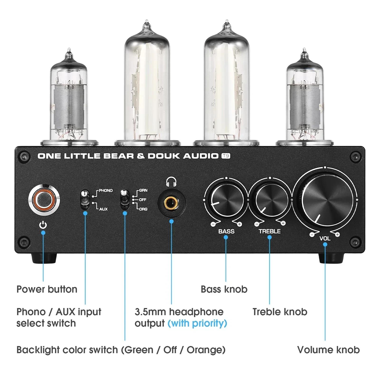 Douk Audio T9 HiFi Magic Eye 6E2 Tube à vide préampli stéréo MM/MC Phono scène pour platines domesti