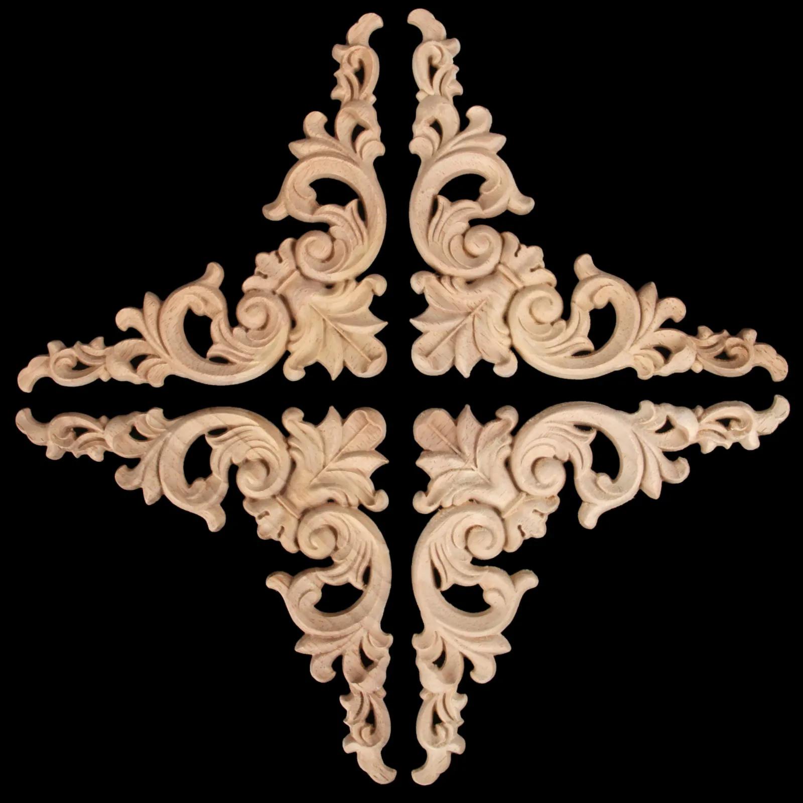 Autocollants d'angle sculptés en bois non peint, 4 pièces, embellissements de sculptures rétro pour 