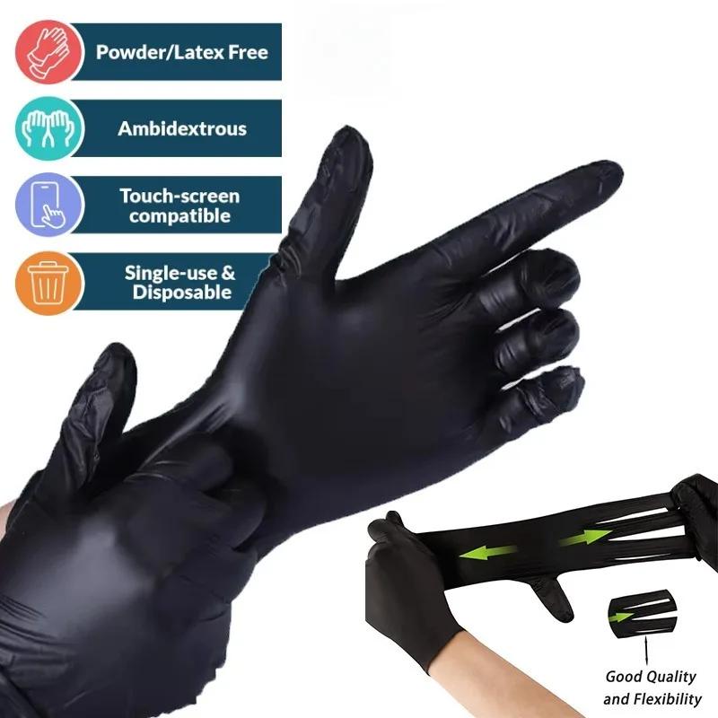 Gants jetables en Nitrile noir, pour usage domestique, sans Latex, sans poudre, nettoyage, tatouage,