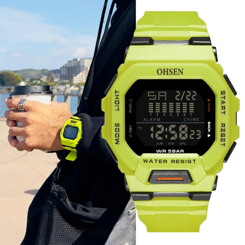 Mode OHSEN Hombre mâle montres numériques 5ATM plongée homme hommes sport vert montres horloges à ma