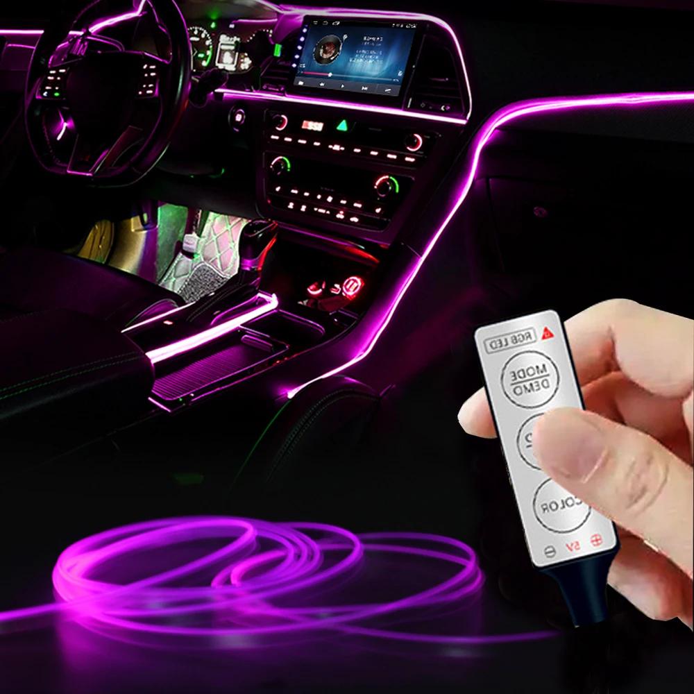 Lampe LED RVB télécommandée USB, câblage EL, bande lumineuse néon flexible, lampe pour voiture, esca