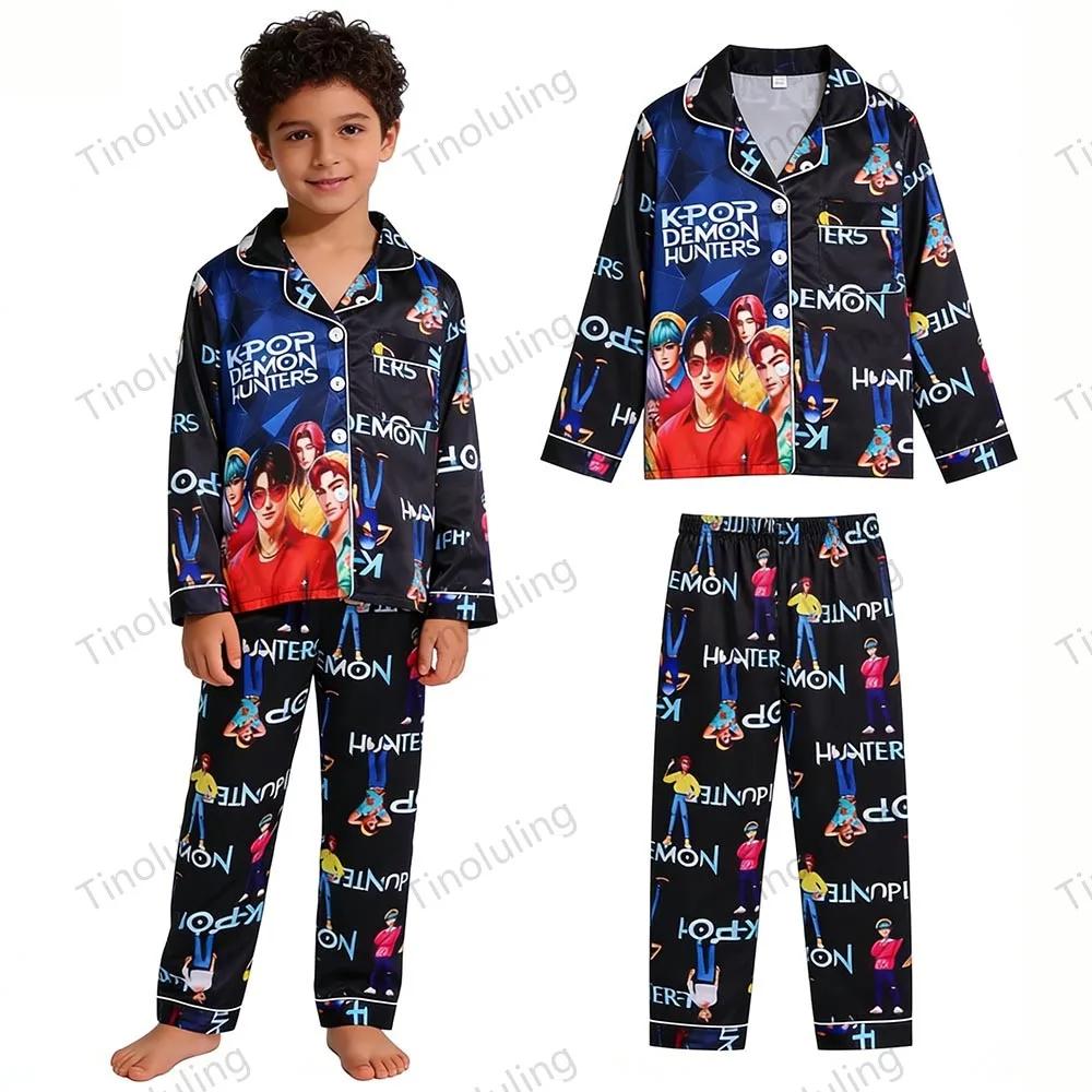 Ensembles de pyjamas pour filles en satin à manches longues rose et violet, pyjamas pour enfants Kpo