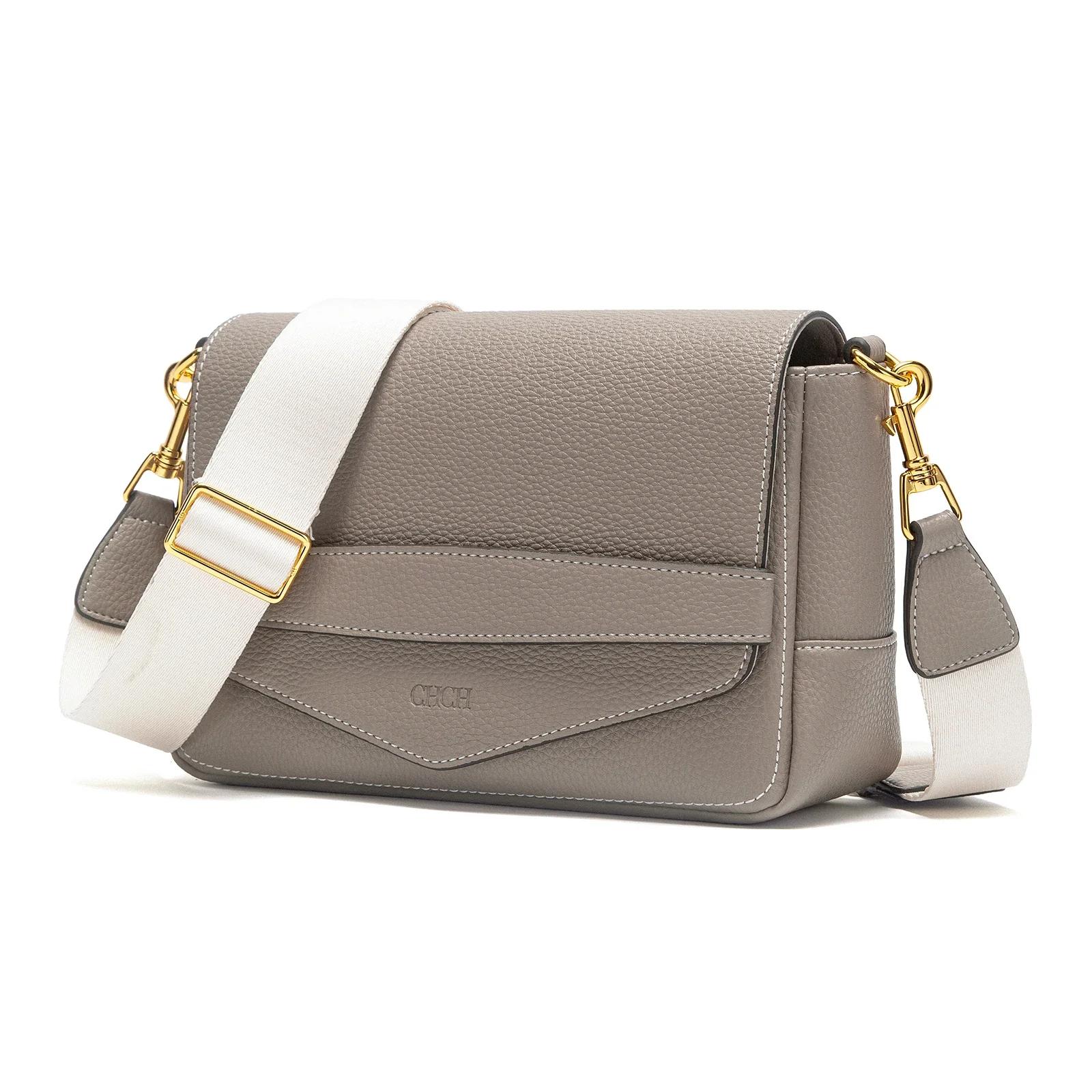 C-H sacs à bandoulière gris Simple haute qualité Texture Flip couverture sacs doux sac carré femme b