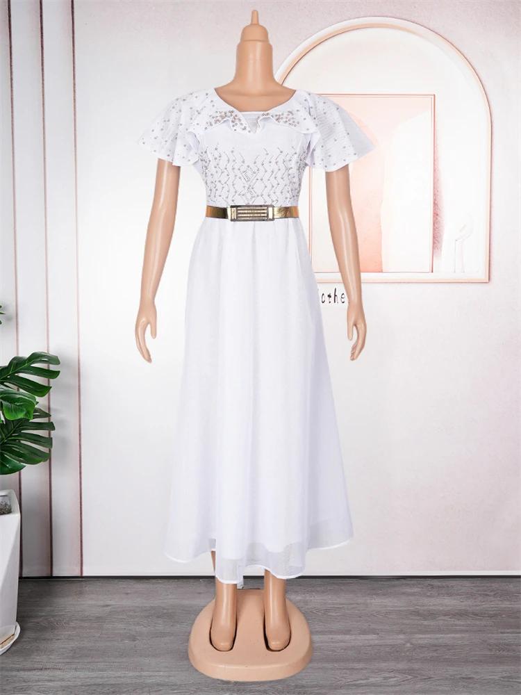 Robes de soirée d'été 2026 à manches courtes pour femmes, robes de luxe ornées de diamants, robes de