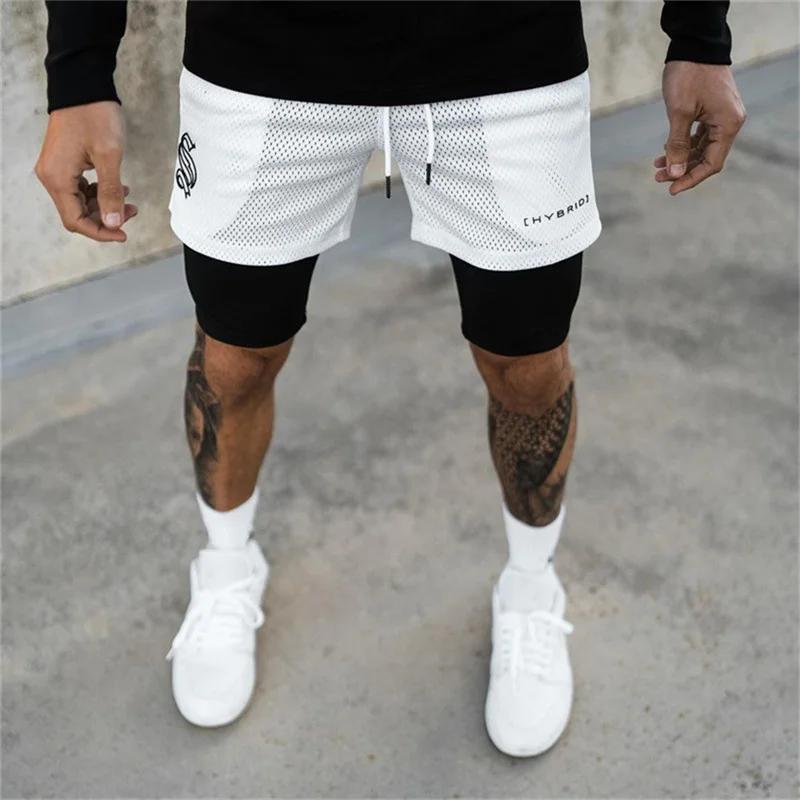 Short 2 en 1 homme respirant imprimé été fitness musculation séchage rapide maille