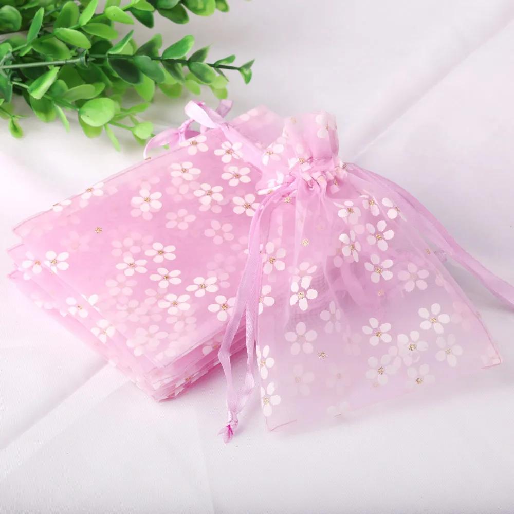 Sacs en Organza de couleurs claires, 10 pièces, 10x14cm, 13x18cm, 16x23cm, impression de fleurs, emb