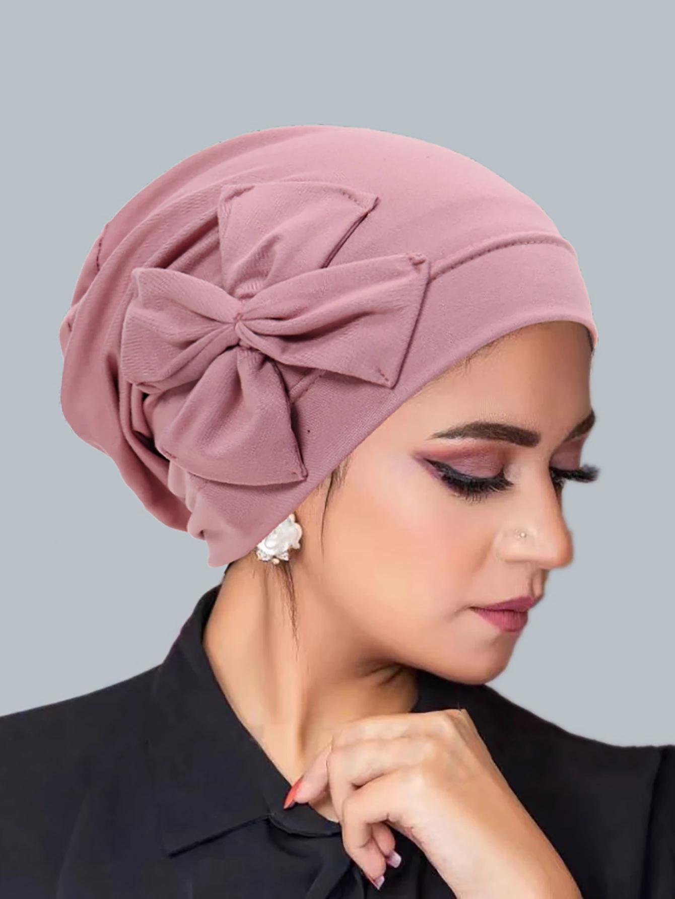 Nouveau femmes musulmanes intérieur Hijab chapeau nœud papillon Turban indien Bonnet foulard bonnets