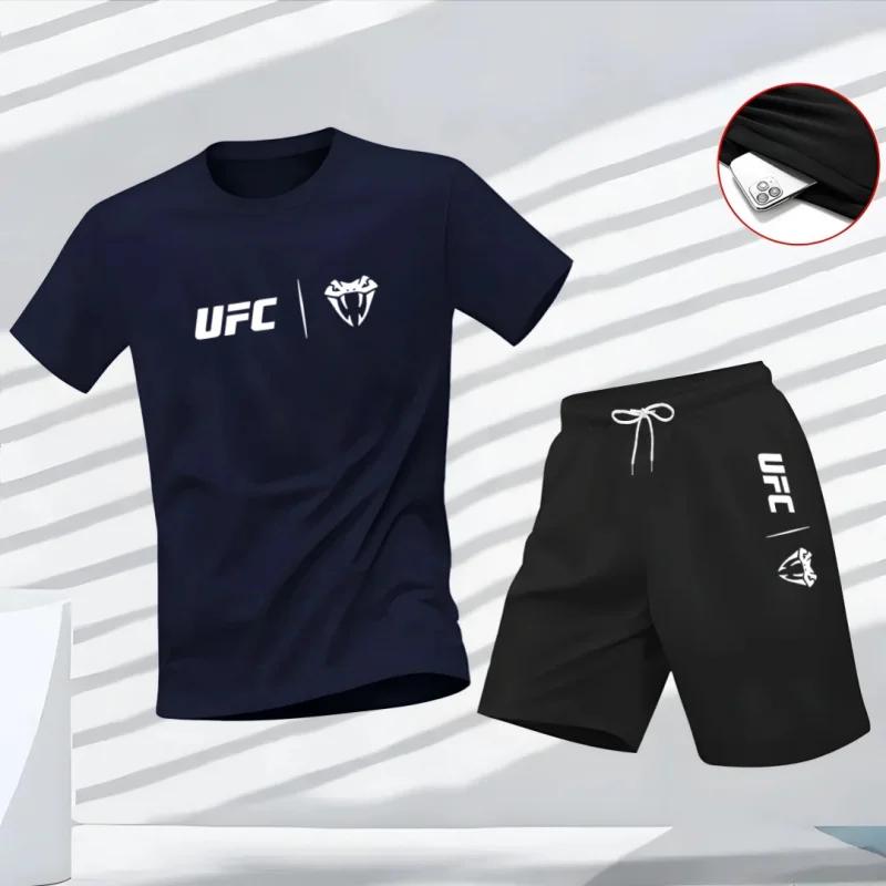 Ensemble t-shirt et short à manches courtes pour homme avec logo UFC, séchage rapide, tenue de sport