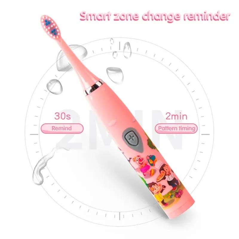 Brosse à dents électrique sonique pour enfants, dessin animé coloré, Rechargeable par USB, douce, au