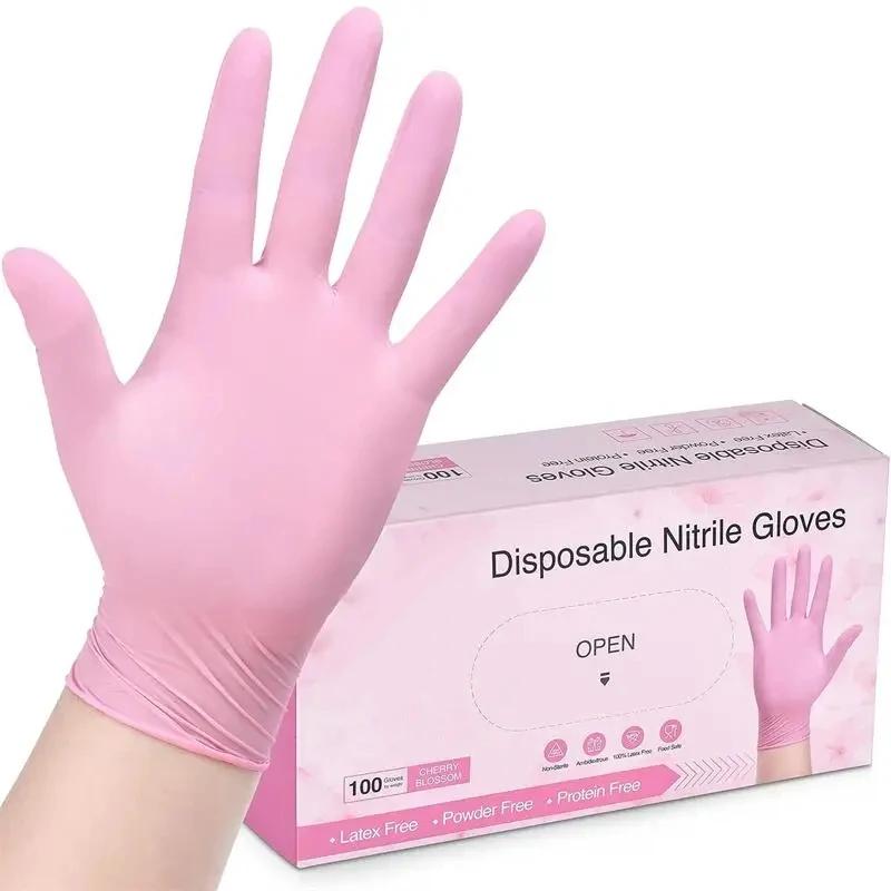 Gants jetables en Nitrile rose pour le nettoyage ménager, le travail de la cuisine, le jardinage, la