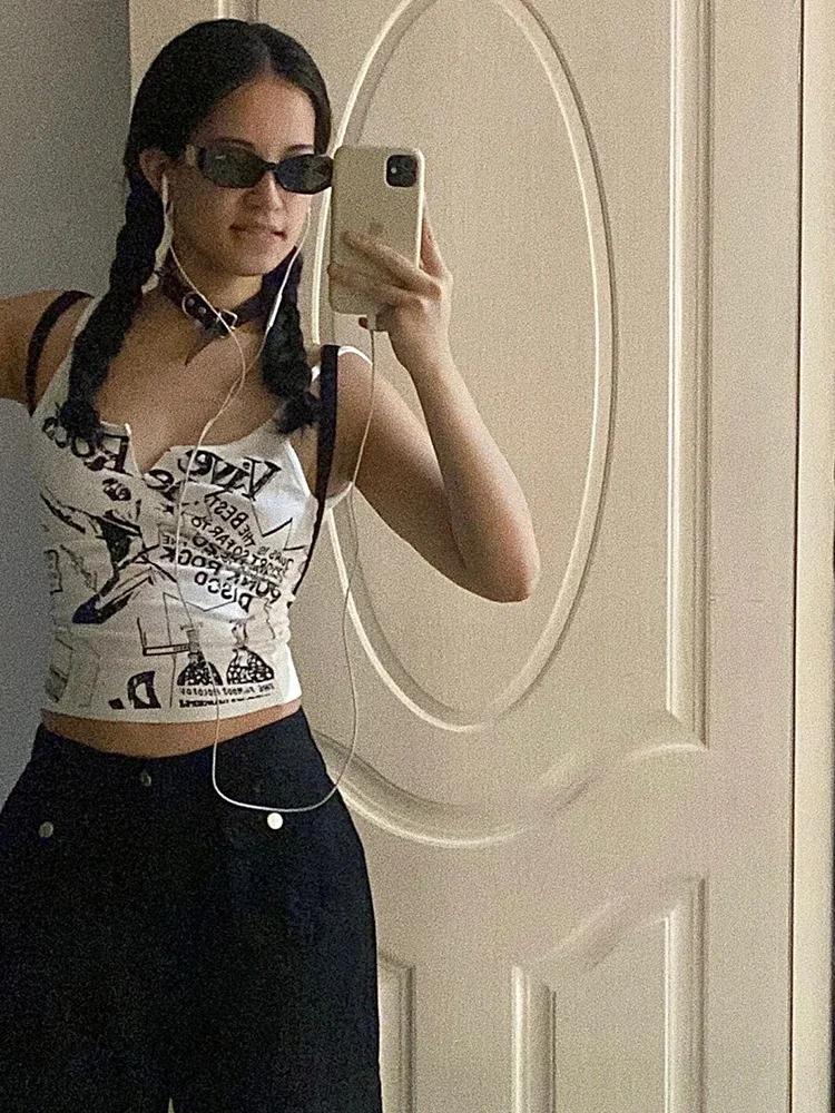 Y2K-Haut court en tricot à fibres imprimées E-Girl Punk pour femmes, haut d'été, nickel é, grunge, 9