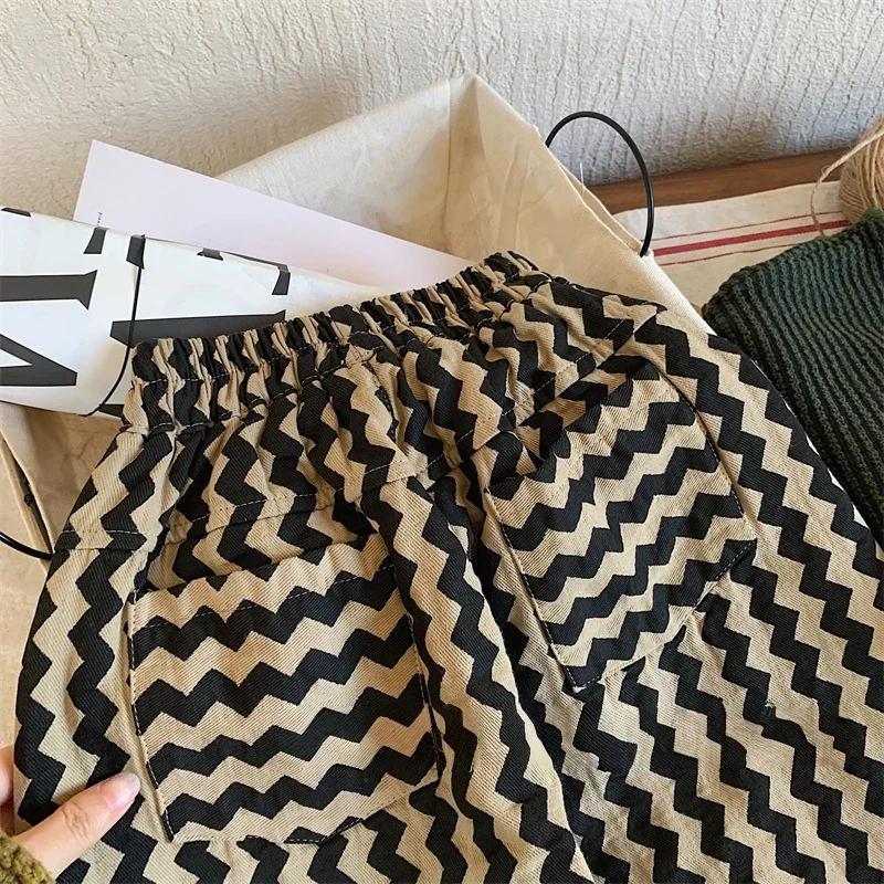 Nouveau pantalon large à rayures zigzag pour enfants, taille élastique, avec poches, pour garçons et
