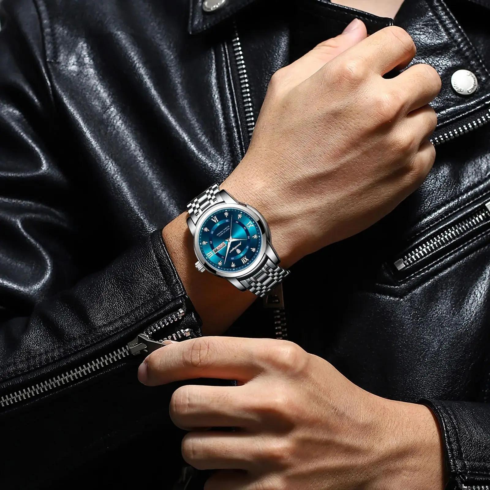 POEDAGAR luxe à la mode homme montre-bracelet étanche en acier inoxydable lumineux hommes montre Dat
