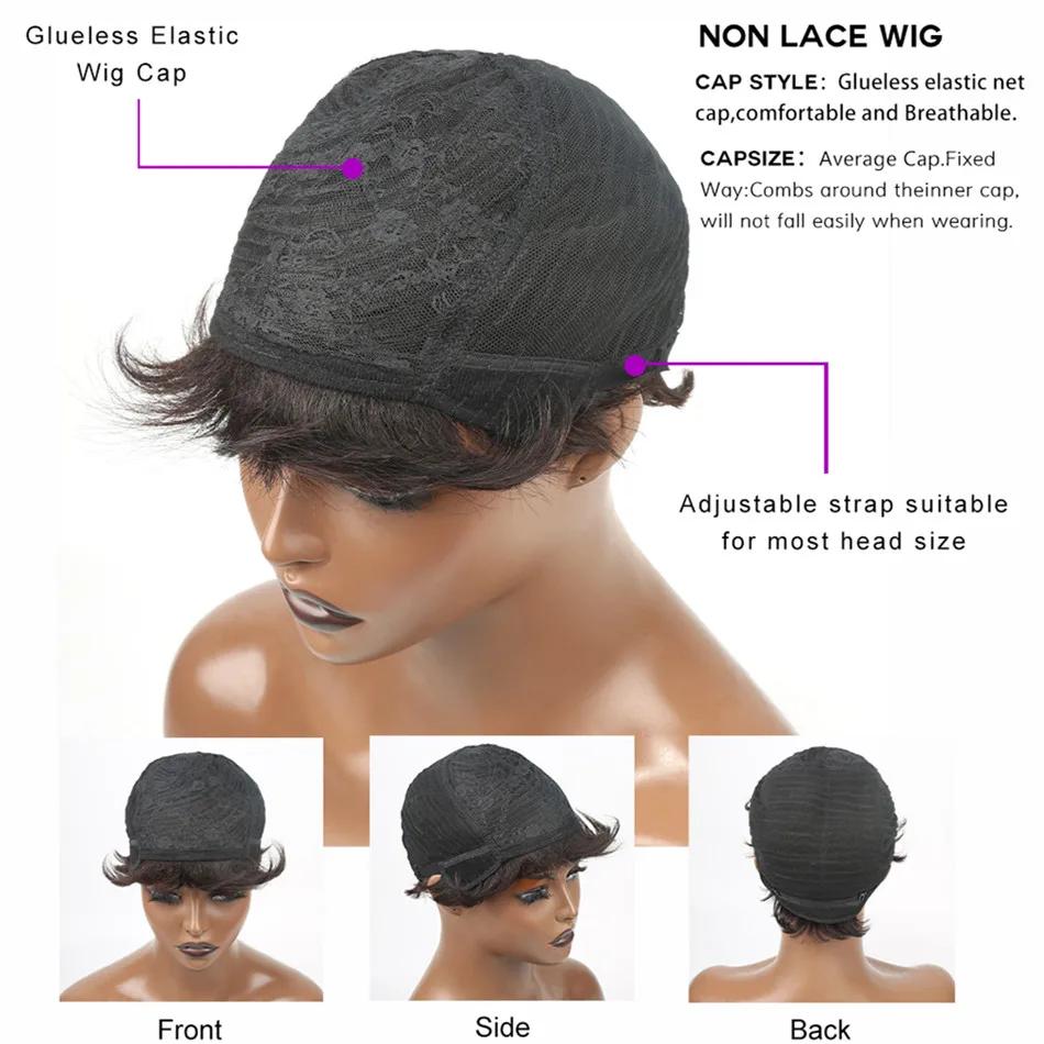 Perruques Pixie Cut pour femmes, perruque courte en cheveux humains avec frange, perruque Pixie Cut 