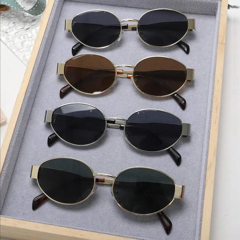 Lunettes de personnalité ovales en métal, petites lunettes rondes à la mode, accessoires de plage po