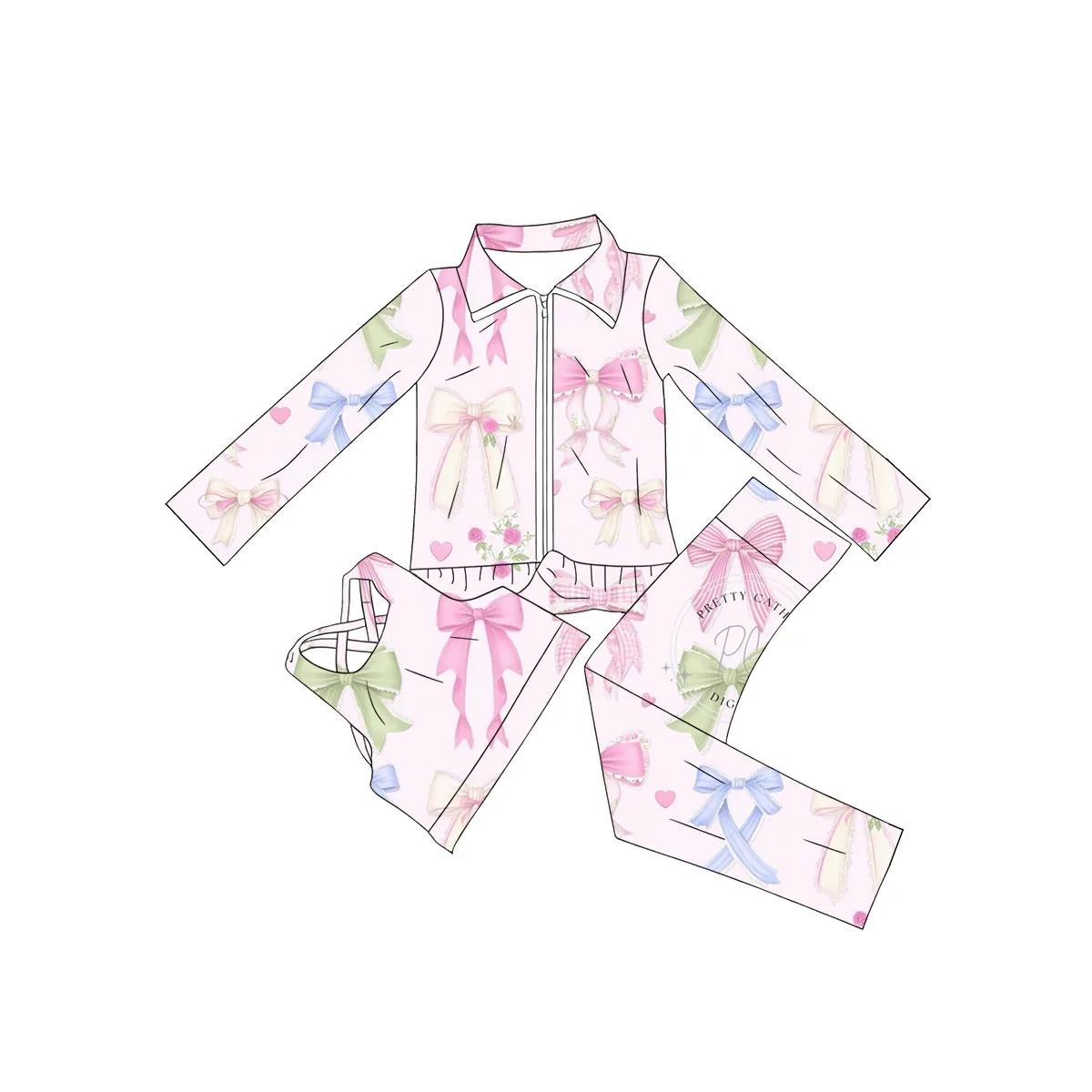 Vente chaude enfants vêtements pétoncle école fille deux pièces vêtements à volants arc Boutique fil