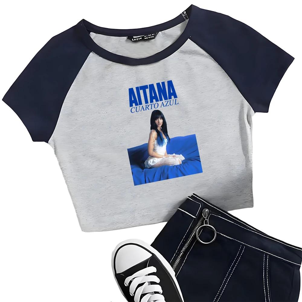 T-Shirt graphique Singer Aitana Cuarto Azul Tour pour filles et femmes, col rond, manches courtes