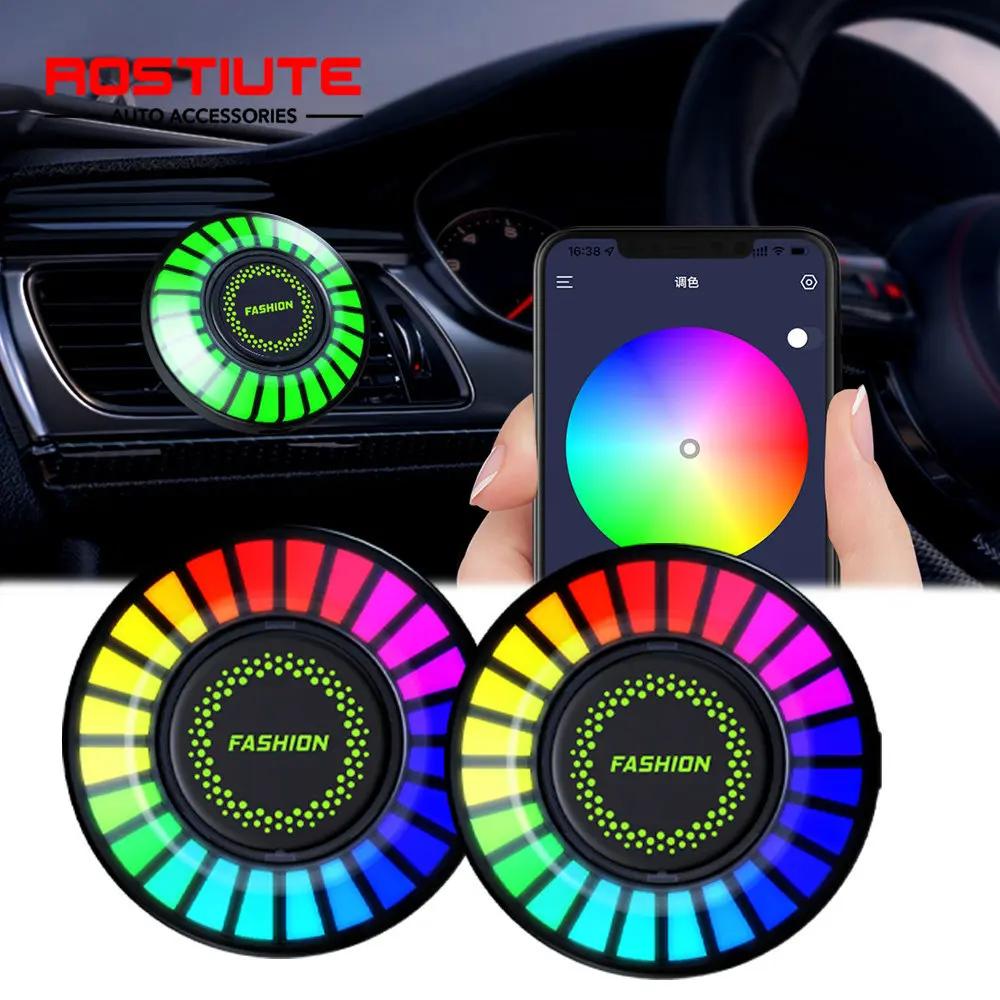 Lumière d'ambiance de voiture 24Led RGB, lumière néon ronde de rythme de musique, décoration d'atmos