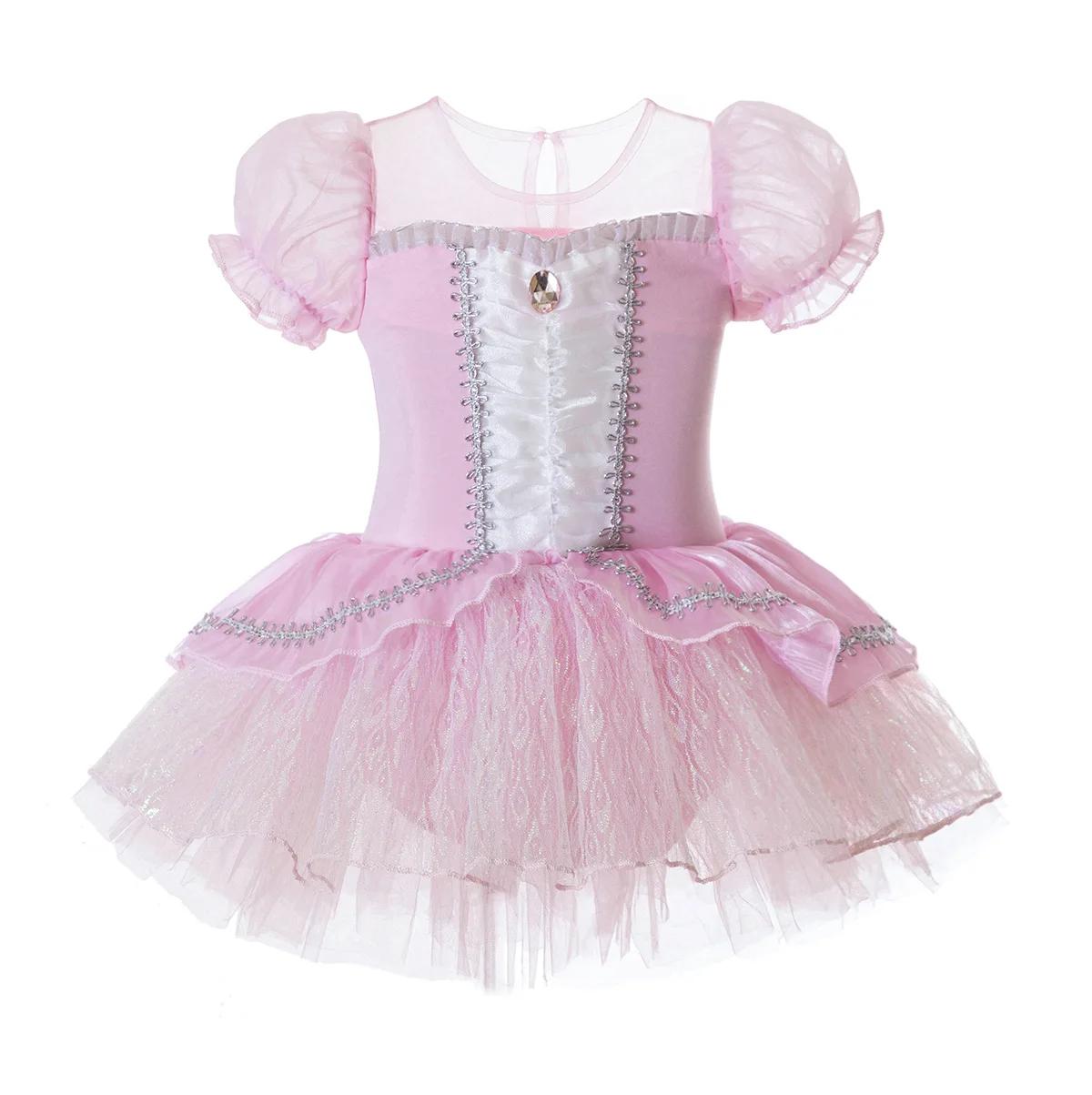 Robe Tutu de Ballet rose pour filles, uniforme d'entraînement en dentelle et Tulle mignon, Costume d