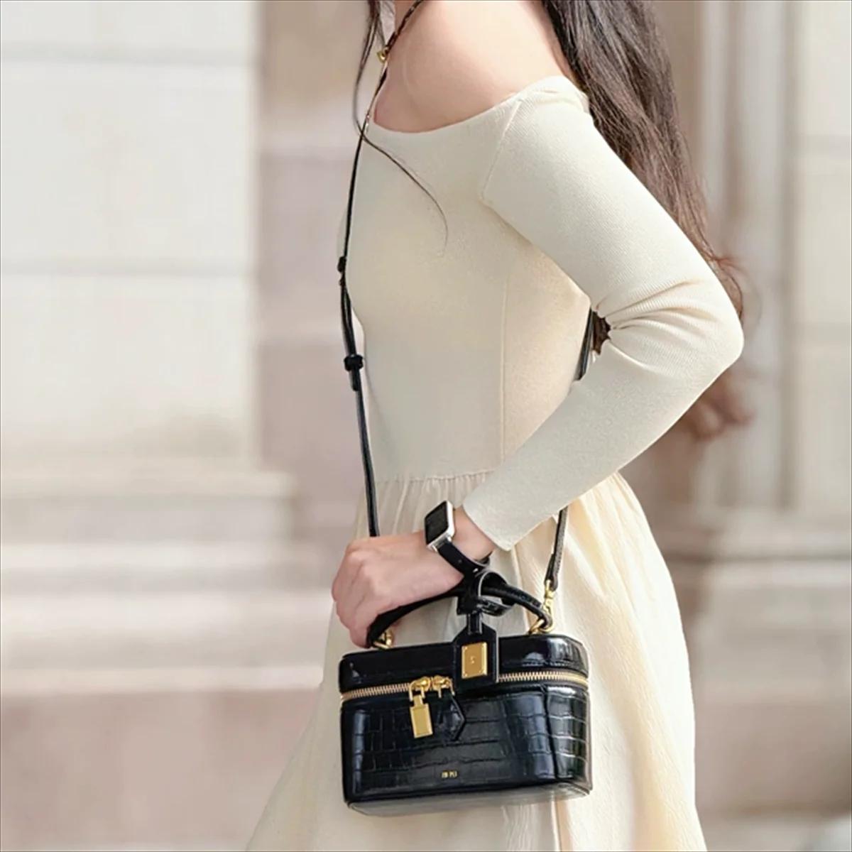 Sac à bandoulière vintage français JW PEI en cuir croco gaufré pour femme, petit sac carré, pochette