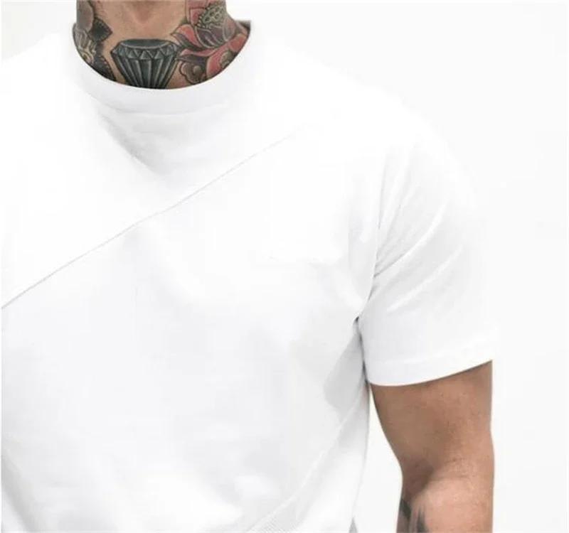 T-shirts de course unis hommes décontracté coton Patchwork maille chemises Sumemr vêtements de sport