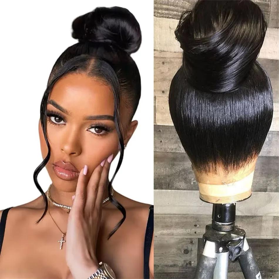 30 pouces naturel noir 360 dentelle avant droite perruques de cheveux humains 360 HD transparent ple