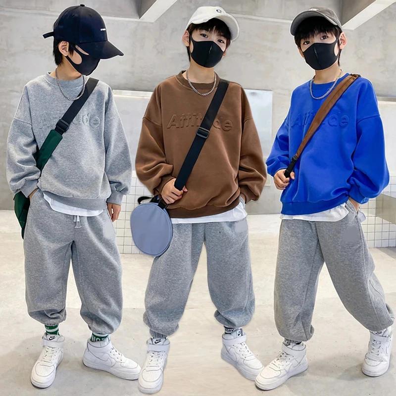 Ensemble de vêtements pour adolescents de 5 à 14 ans, sweat-shirt + pantalon avec lettres, 2 pièces,