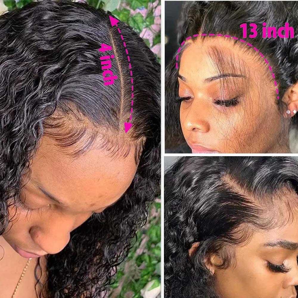 Perruques Courtes Brésiliennes Bob 100% Cheveux Humains, Lace Frontal 13x4, Cheveux Humains Ondulés 