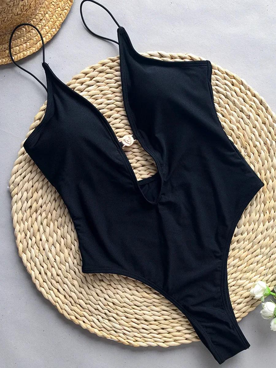 Maillot de bain une pièce, sexy, décolleté plongeant en V, amissié, dos nu, monokini, coupe haute, p