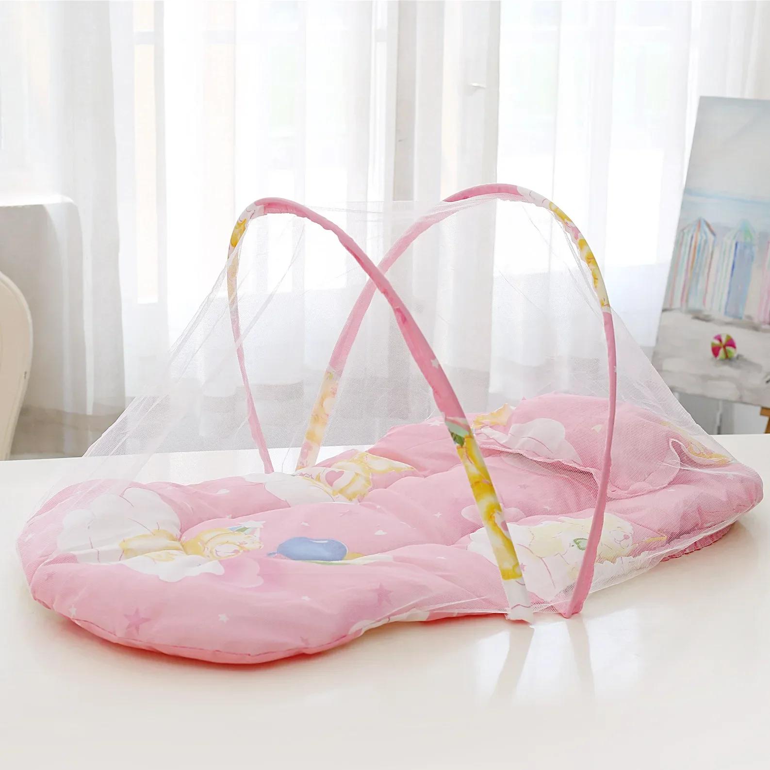 Moustiquaire Portable Pliable pour Lit de Bébé, Filet CPull en Polyester avec Oreiller et Rembourrag