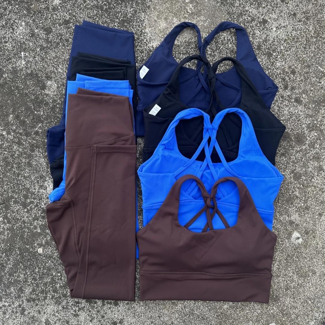 Couleur unie femmes gymnastique Yoga ensemble bandoulière dos croisé Push Up Sport soutien-gorge tai