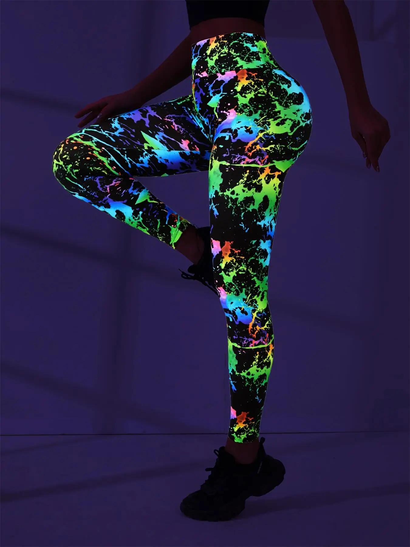 Pantalon de yoga imprimé numérique taille haute, couleur chair, pantalon moulant fluorescent pour le