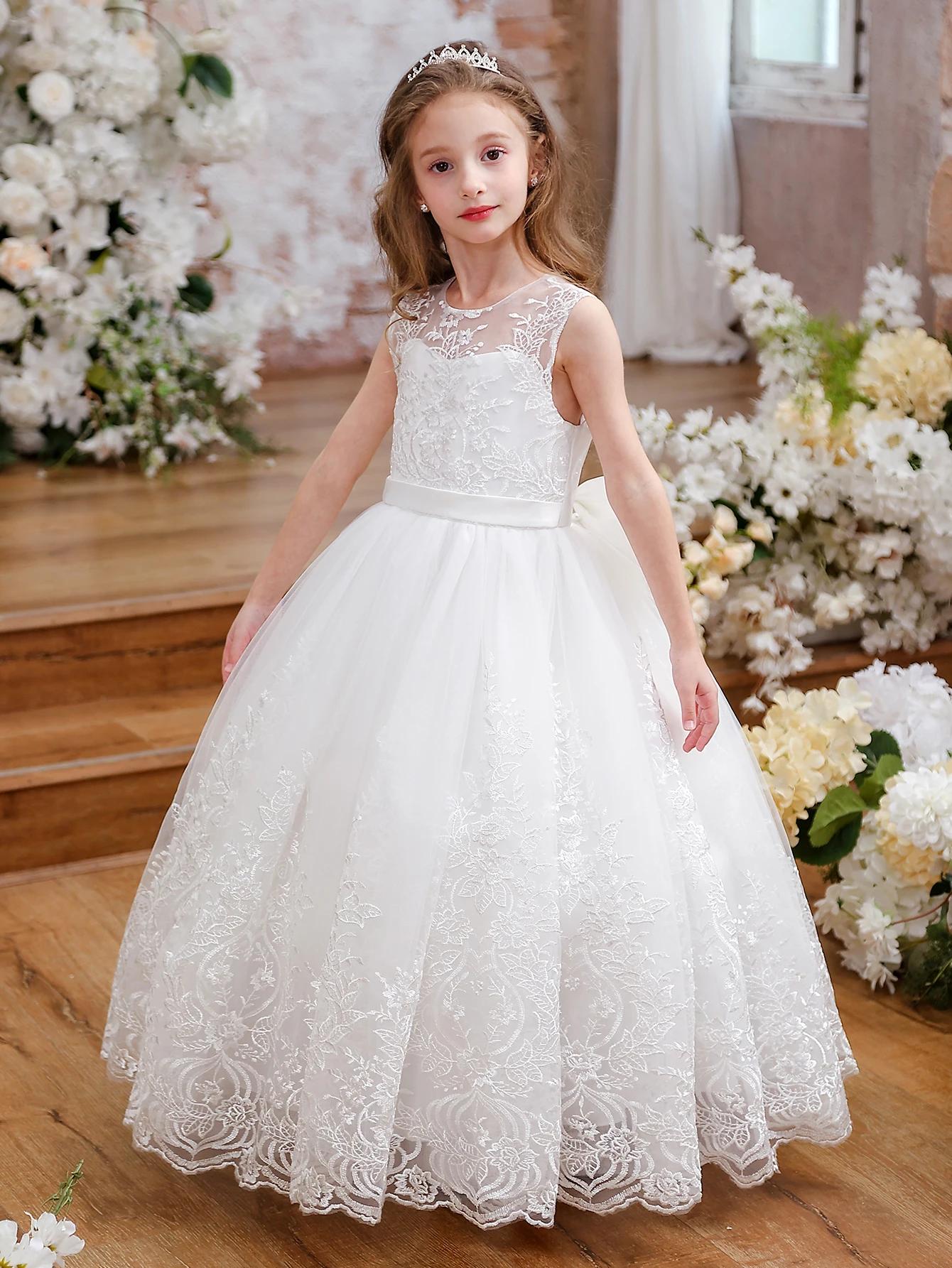 Robe inférieure en Tulle et dentelle brodée pour filles, pour enfants, demoiselle d'honneur, fête d'