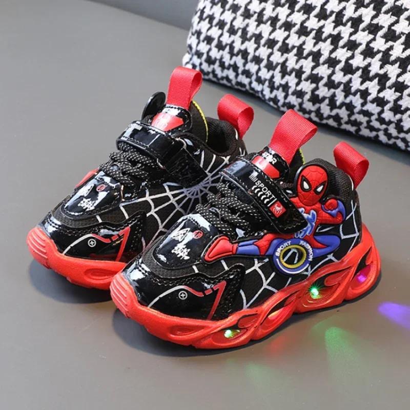 Baskets de dessin animé Disney pour enfants, SpidSuffolk, lumière LED, chaussures de sport pour garç