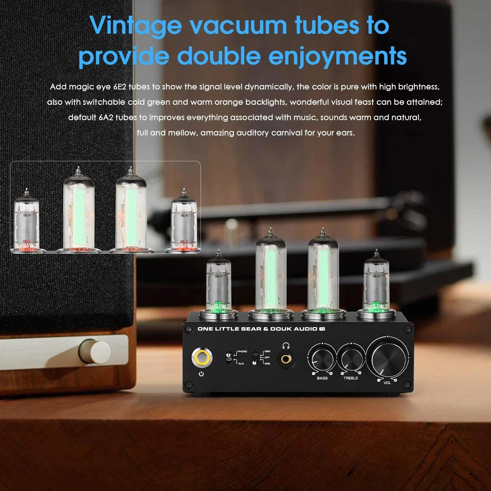 Douk Audio T9 HiFi Magic Eye 6E2 Tube à vide préampli stéréo MM/MC Phono scène pour platines domesti