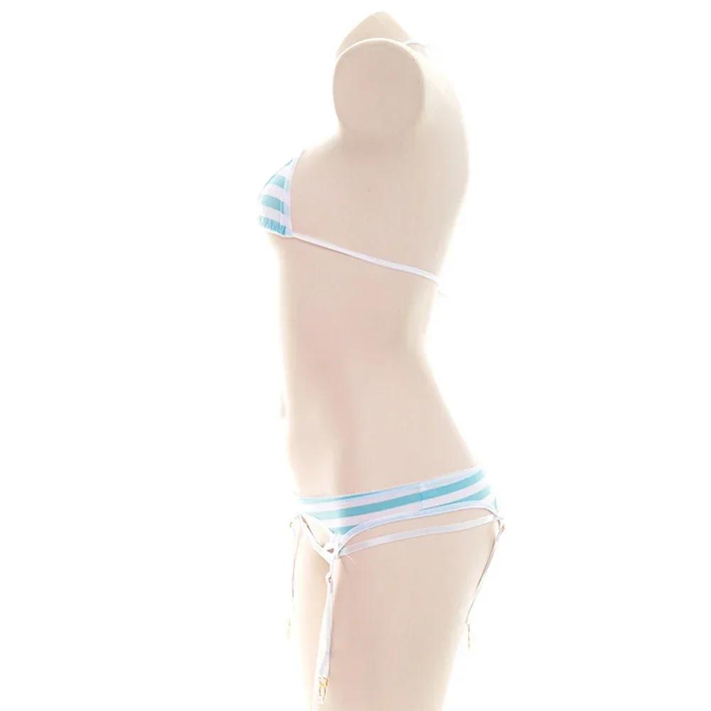 Ensemble Bikini Sexy pour femmes, sous-vêtements à bretelles, Lingerie mignonne à rayures, Micro-Bik