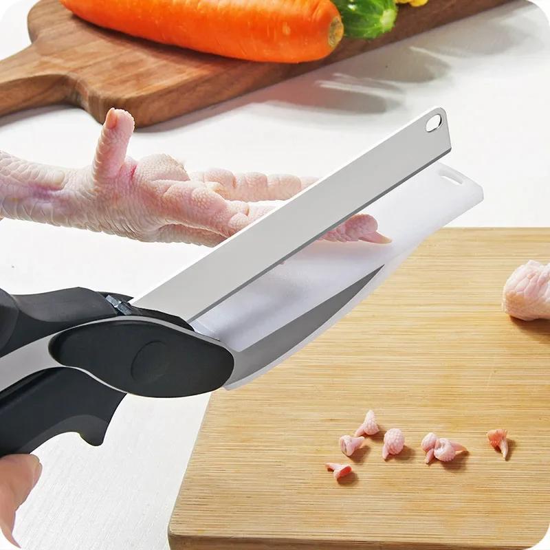 Ciseaux de cuisine en acier inoxydable 2 en 1, planche à découper, hachoir pour fruits et légumes, m