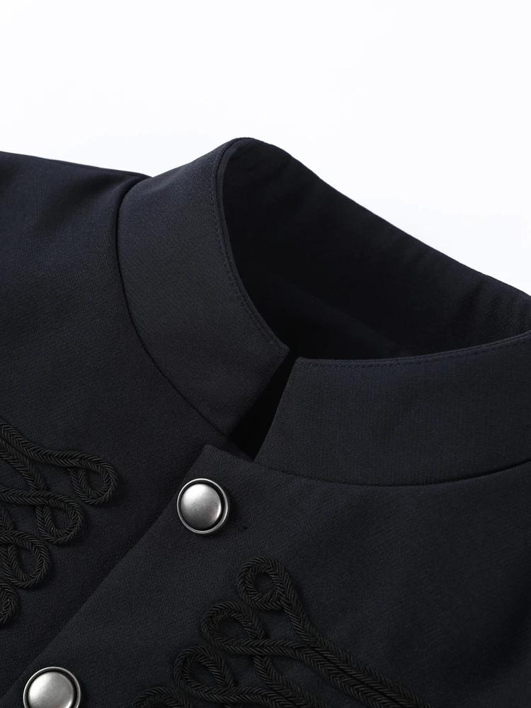 Veste Vintage Femme Col Montant Simple Boutonnage Manches Longues Style Napoléon Manteau Chic Haut d