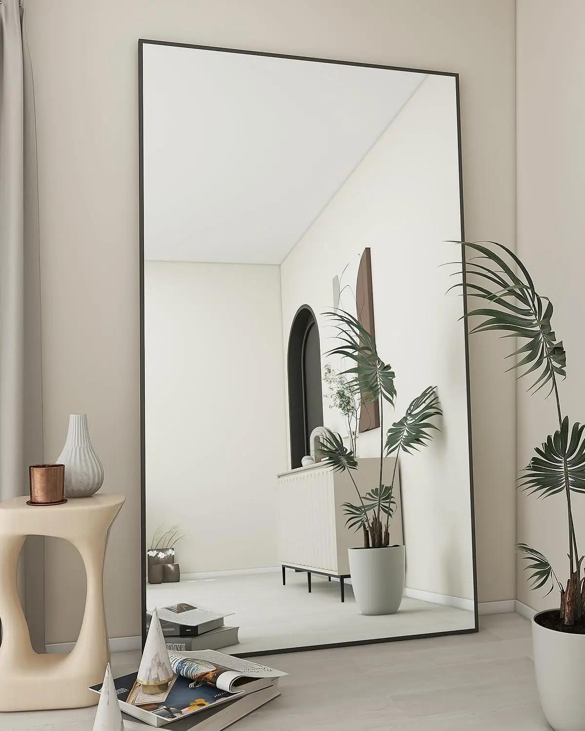 Grand miroir pleine longueur 34 "x 76", miroir de sol avec support, miroir de courtoisie mural avec 