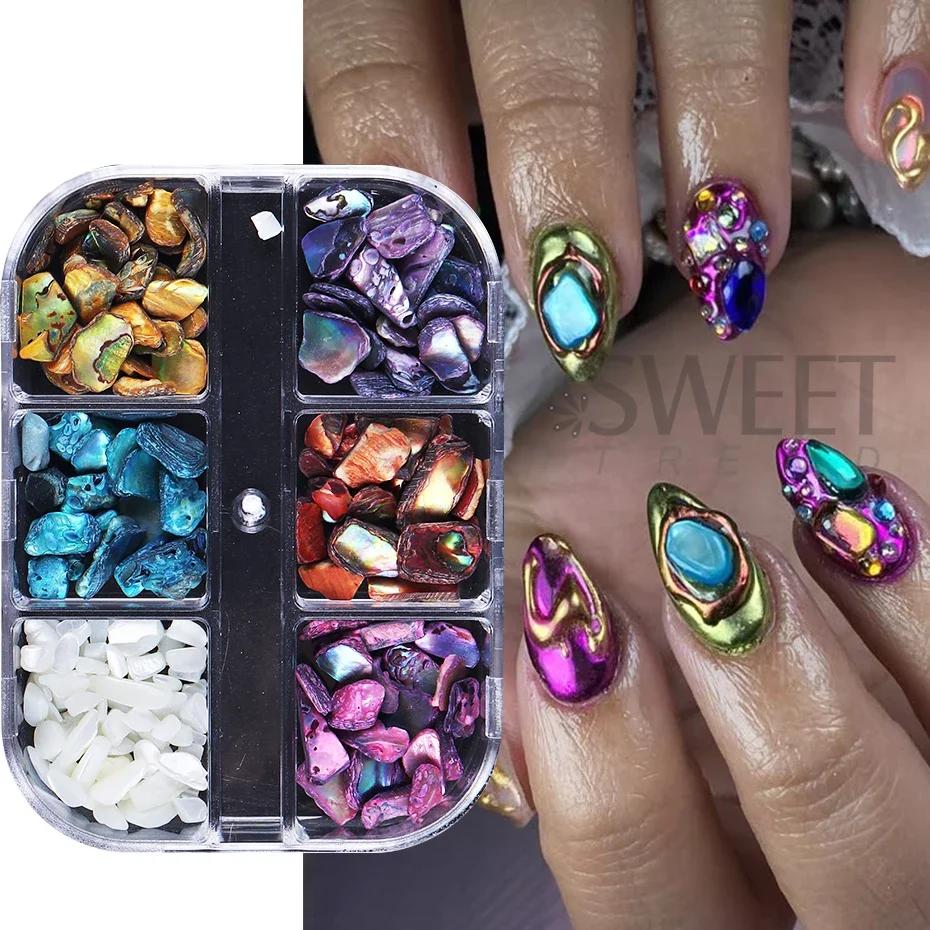 Flocons de coquillage d'ormeau, 6 grilles, décoration pour Nail Art, breloques 3D, Fragment de coqui