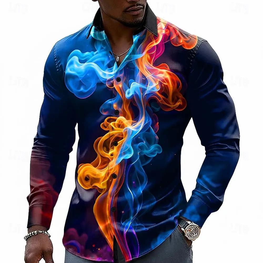 Chemise à manches longues pour homme, effet d'illusion optique, couleur fumée éblouissante, boutonné