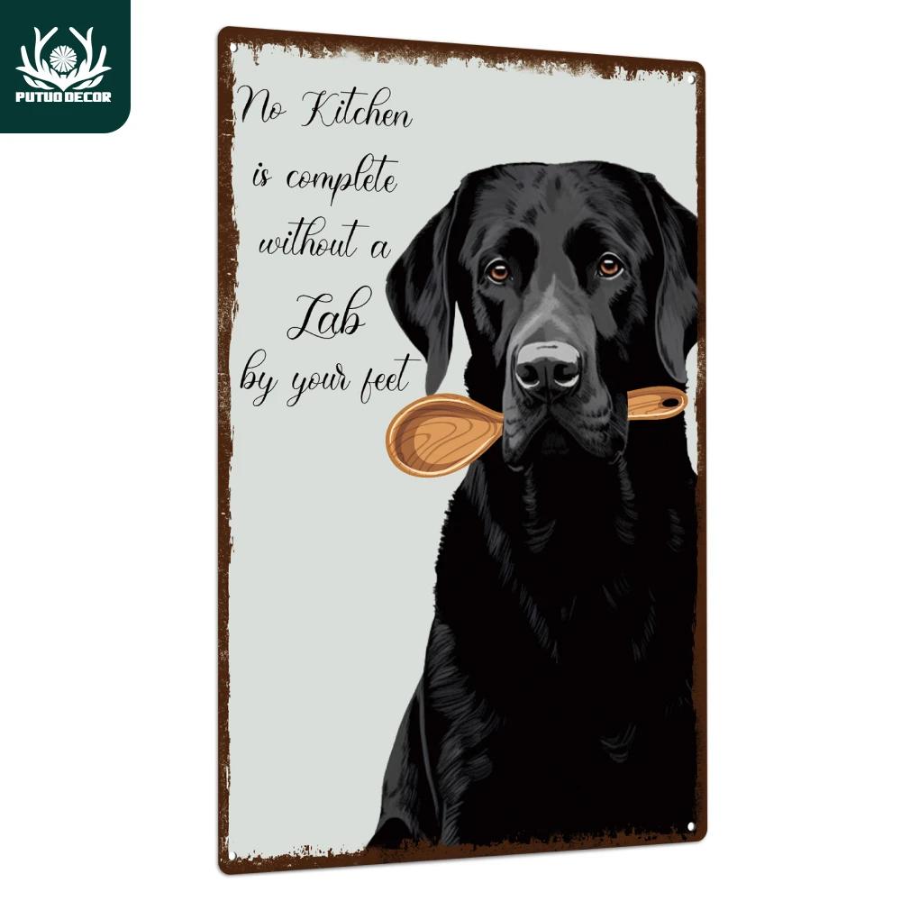 Putuo Decor-Panneau en métal chien noir, affiche d'art mural rétro pour la maison, la cuisine, le ja